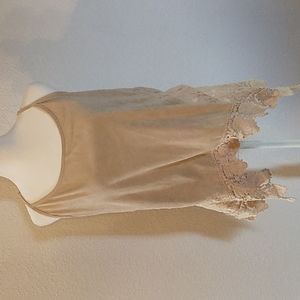 Coco Jameson Faux suede tank top beige with floral lace sides size large